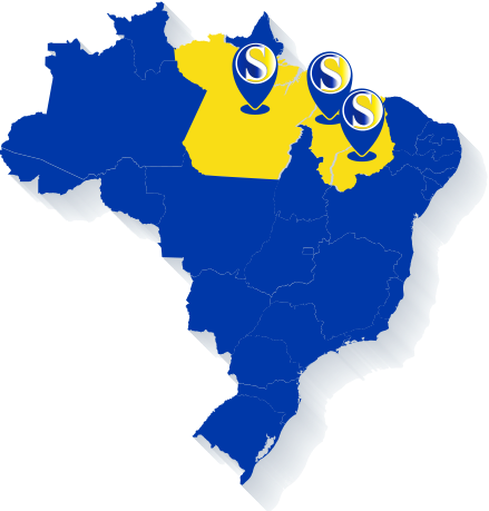 Mapa do Brasil marcando os estados atendidos: Maranhão, Pará e Piauí